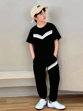 2pcs Big Boys Patchwork Raglan Pullover & Pants Set - Multi