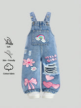 Girls Rainbow Graphic Ripped Denim Bib Overall - Chambray | 21 Cent...