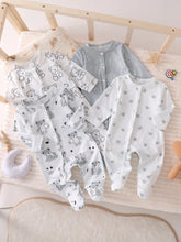 4pcs Baby Boys Bear Print Footed Sleepsuit Set - Ivory | 21 Century...