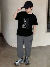 2pcs Big Boys Attitude Bear Graphic Tee & Cargo Jogger Set - Onyx |...