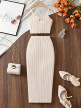2pcs Big Girls Ribbed Knit Cami Top & Midi Skirt Set - Ecru | 21 Ce...