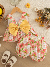 2pcs Girls Floral Print Bow-Back Top & Bloomer Set - Isabelline