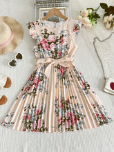 Big Girls Floral Pleated Flutter Sleeve Midi Dress - Champagne | 21...