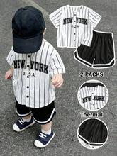 2pcs Boys New York Stripe Baseball Jersey & Shorts Set - Ivory
