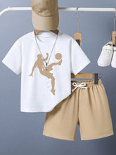 2pcs Boys Football Silhouette Graphic Tee & Shorts Set - Ivory | 21...
