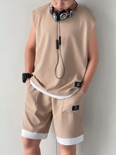 2pcs Big Boys Sleeveless Knit Tee & Shorts Set - Sand Beige