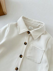 Boys Long Sleeve Button-Front Chest Pocket Overshirt - Ivory | 21 C...