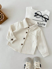 Boys Long Sleeve Button-Front Chest Pocket Overshirt - Ivory | 21 C...