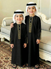 Boys Gold Embroidered Thobe Arabic Robe - Onyx