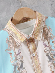 2pcs Big Boys Baroque Print Shirt & Shorts Set - Aqua | 21 Century ...