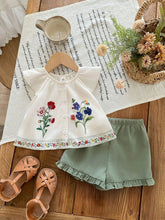 Girls Floral Embroidered Ruffle Top & Shorts Set - Ivory
