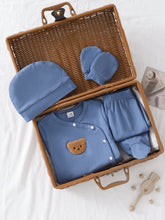 4pcs Baby Boys Bear Appliqué Wrap Top & Footed Pants Set - Slate Bl...