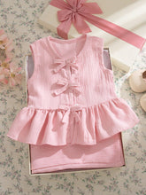 2pcs Girls Bow Detail Peplum Top & Wide-Leg Pants Set - Blush | 21 ...