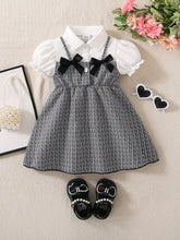 Girls Puff Sleeve Bow Tweed A-Line Dress - Onyx | 21 Century Kids