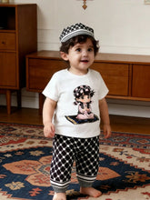 3pcs Boys Anime Prayer Print Tee, Keffiyeh Joggers & Cap Set - Ivor...