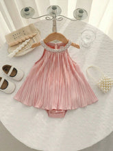 Baby Girls Pearl Collar Pleated Romper Dress - Blush