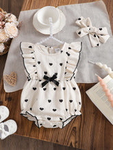 Baby Girls Heart Print Ruffle Romper Set - Ivory