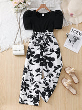 Big Girls Puff Sleeve Floral Print Wide-Leg Jumpsuit - Onyx | 21 Ce...