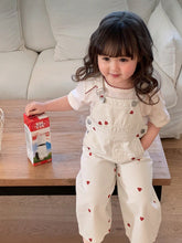 Girls Heart Print Denim Bib Overall Jumpsuit - Ecru | 21 Century Kids