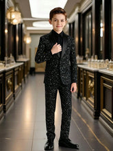 2pcs Big Boys Shiny Jacket & Trousers Suit - Midnight Black