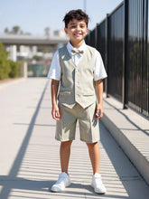 3pcs Big Boys Linen Waistcoat, Polo Shirt & Shorts Set - Buff | 21 ...