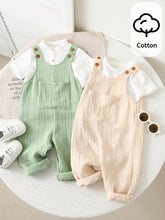 Baby Boys Cotton Muslin Overalls & Shirt Set - Sage