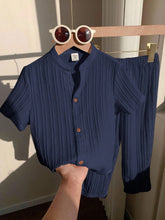2pcs Boys Textured Button-Front Shirt & Pants Set - Midnight