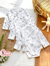 Boys Crossed-Collar All Over Print Long Sleeve Romper - Ivory