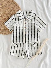 2pcs Boys Textured Stripe Shirt & Shorts Set - Ivory | 21 Century Kids