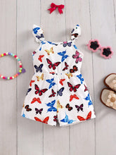 Girls Butterfly Print Ruffle Strap Romper - Ivory | 21 Century Kids