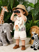 Boys Safari Animal Print Resort Collar Shirt & Shorts - Ivory