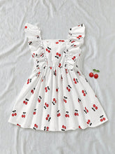 Girls Cherry Print Square Neck Ruffle Dress - Ivory | 21 Century Kids