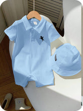 2pcs Unisex Polo Romper & Bucket Hat Set - Cerulean | 21 Century Kids