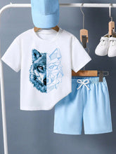 2pcs Boys Geometric Wolf Print T-Shirt & Shorts Set - Powder | 21 C...