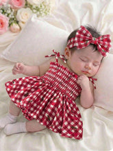 Girls Cherry Gingham Smocked Spaghetti Strap Romper - Scarlet | 21 ...