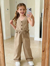Little Girls Bow-Detail Button-Front Wide-Leg Jumpsuit - Griege