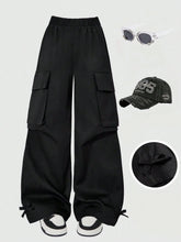 Girls Wide-Leg Cargo Pocket Trousers - Onyx | 21 Century Kids
