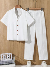 2pcs Big Boys Textured Shirt & Straight-Leg Trousers Set - Ivory | ...
