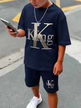 2pcs Big Boys King Graphic Oversized Tee & Shorts Set - Midnight | ...