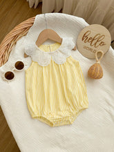 Baby Girls Eyelet Peter Pan Collar Striped Romper - Buttercup
