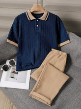 2pcs Boys Cable Knit Polo Shirt & Chino Trousers Set - Midnight | 2...