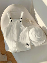 Boys Linen-Texture Bib Romper & Bucket Hat Set - Ivory