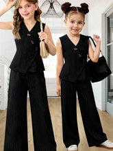 Little Girls Pinstripe V-Neck Vest & Wide-Leg Pants Set - Onyx
