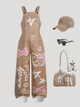 Big Girls Graffiti Cat Print Wide-Leg Dungaree - Latte | 21 Century...