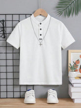 Boys Piqué Henley Stand Collar Short Sleeve Polo - Ivory | 21 Centu...