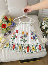 Girls Floral Print Spaghetti Strap Ruffle Hem Sundress - Ivory