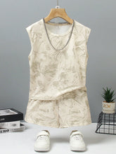 2pcs Little Boys Botanical Print Vest & Shorts Set - Ecru