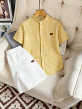 2pcs Boys Mandarin Collar Shirt & Pants Set - Ivory