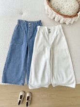 2pcs Little Girls Wide-Leg Paperbag Denim Pants Set - Cerulean | 21...