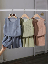 3pcs Little Boys Waffle Knit Vest & Shorts Set - Slate